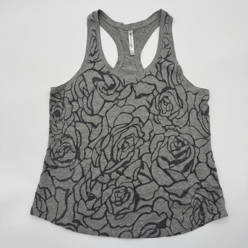 Fabletics Womens Large‎ Gray Floral Racerback Tank Top